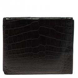 Hermes Dark Brown Alligator Bi Fold Wallet