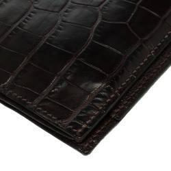 Hermes Dark Brown Alligator Bi Fold Wallet