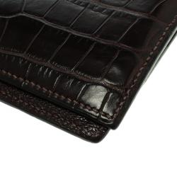 Hermes Dark Brown Alligator Bi Fold Wallet