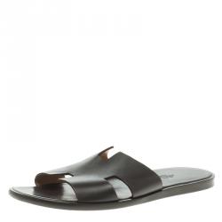 Pre Owned Hermes Brown Leather Izmir Sandals Size 43