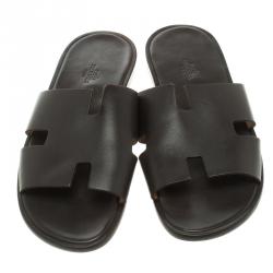 Pre Owned Hermes Brown Leather Izmir Sandals Size 43