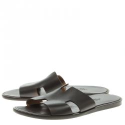 Pre Owned Hermes Brown Leather Izmir Sandals Size 43