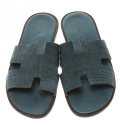 Hermes Slate Grey Croc Leather Izmir Sandals Size 43