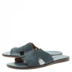 Hermes Slate Grey Croc Leather Izmir Sandals Size 43