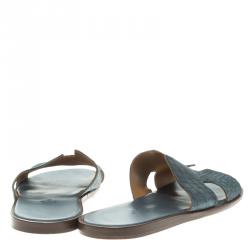 Hermes Slate Grey Croc Leather Izmir Sandals Size 43