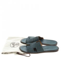 Hermes Slate Grey Croc Leather Izmir Sandals Size 43