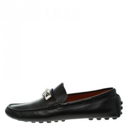 Hermes Black Leather Irving Moccasins Size 43.5