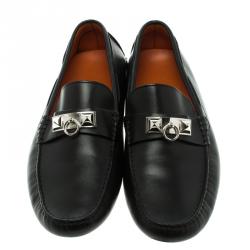 Hermes Black Leather Irving Moccasins Size 43.5