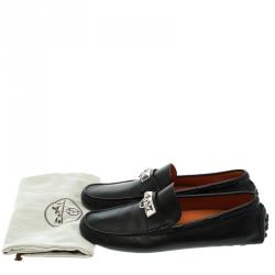 Hermes Black Leather Irving Moccasins Size 43.5