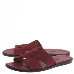 Hermes Maroon Suede Izmir Sandals Size 43.5