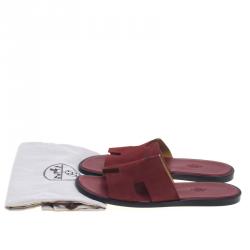 Hermes Maroon Suede Izmir Sandals Size 43.5