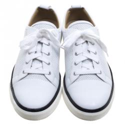 Hermes White Perforated Leather Inside Lace Up Sneakers Size 43.5