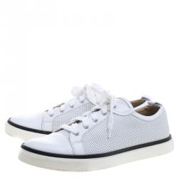 Hermes White Perforated Leather Inside Lace Up Sneakers Size 43.5