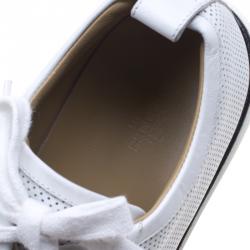 Hermes White Perforated Leather Inside Lace Up Sneakers Size 43.5