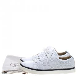 Hermes White Perforated Leather Inside Lace Up Sneakers Size 43.5