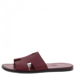 Hermes Burgundy Leather Izmir Sandals Size 43