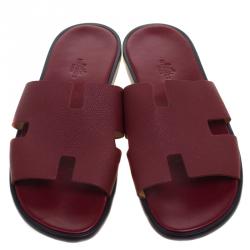 Hermes Burgundy Leather Izmir Sandals Size 43