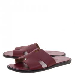 Hermes Burgundy Leather Izmir Sandals Size 43