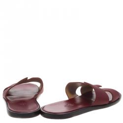 Hermes Burgundy Leather Izmir Sandals Size 43