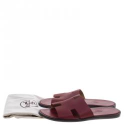 Hermes Burgundy Leather Izmir Sandals Size 43