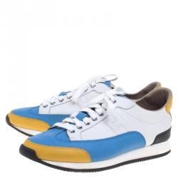 Hermes Multicolor Leather Lace Up Sneakers Size 44