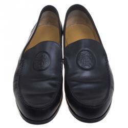 Pre Owned Hermes Black Leather Lucky Moccasins Size 43.5