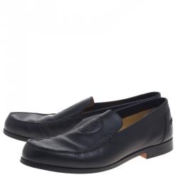 Pre Owned Hermes Black Leather Lucky Moccasins Size 43.5