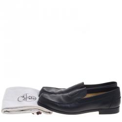 Pre Owned Hermes Black Leather Lucky Moccasins Size 43.5