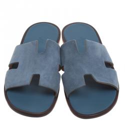 Hermes Sky Blue Suede Izmir Sandals Size 43.5