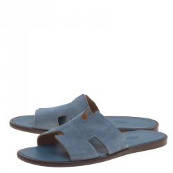 Hermes Sky Blue Suede Izmir Sandals Size 43.5