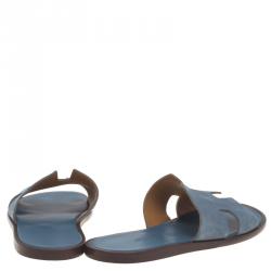 Hermes Sky Blue Suede Izmir Sandals Size 43.5