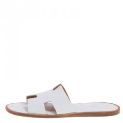 Hermes White Leather Izmir Sandals Size 43