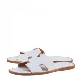 Hermes White Leather Izmir Sandals Size 43