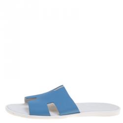 Hermes Blue Leather Izmir Sandals Size 43.5