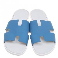 Hermes Blue Leather Izmir Sandals Size 43.5