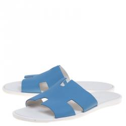 Hermes Blue Leather Izmir Sandals Size 43.5
