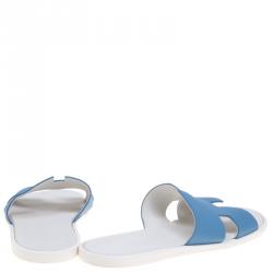 Hermes Blue Leather Izmir Sandals Size 43.5