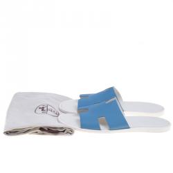 Hermes Blue Leather Izmir Sandals Size 43.5