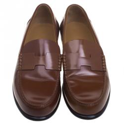 Hermes Brown Leather Kennedy Loafers Size 43