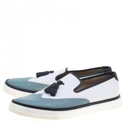 Hermes Two Tone Brogue Leather Must Tassel Loafers Size 43.5