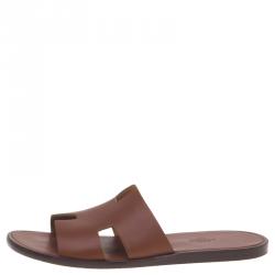 Hermes Brown Leather Izmir Sandals Size 43.5