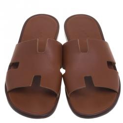 Hermes Brown Leather Izmir Sandals Size 43.5