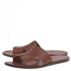 Hermes Brown Leather Izmir Sandals Size 43.5