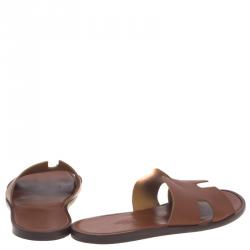 Hermes Brown Leather Izmir Sandals Size 43.5