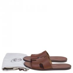 Hermes Brown Leather Izmir Sandals Size 43.5