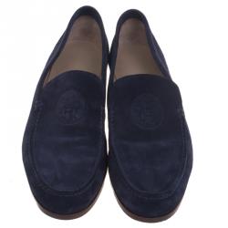 Hermes Navy Blue Suede Lucky Moccasins Size 43