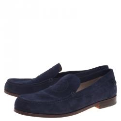 Hermes Navy Blue Suede Lucky Moccasins Size 43