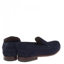 Hermes Navy Blue Suede Lucky Moccasins Size 43