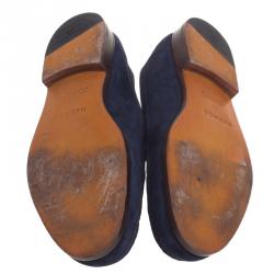 Hermes Navy Blue Suede Lucky Moccasins Size 43