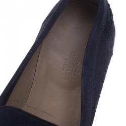 Hermes Navy Blue Suede Lucky Moccasins Size 43